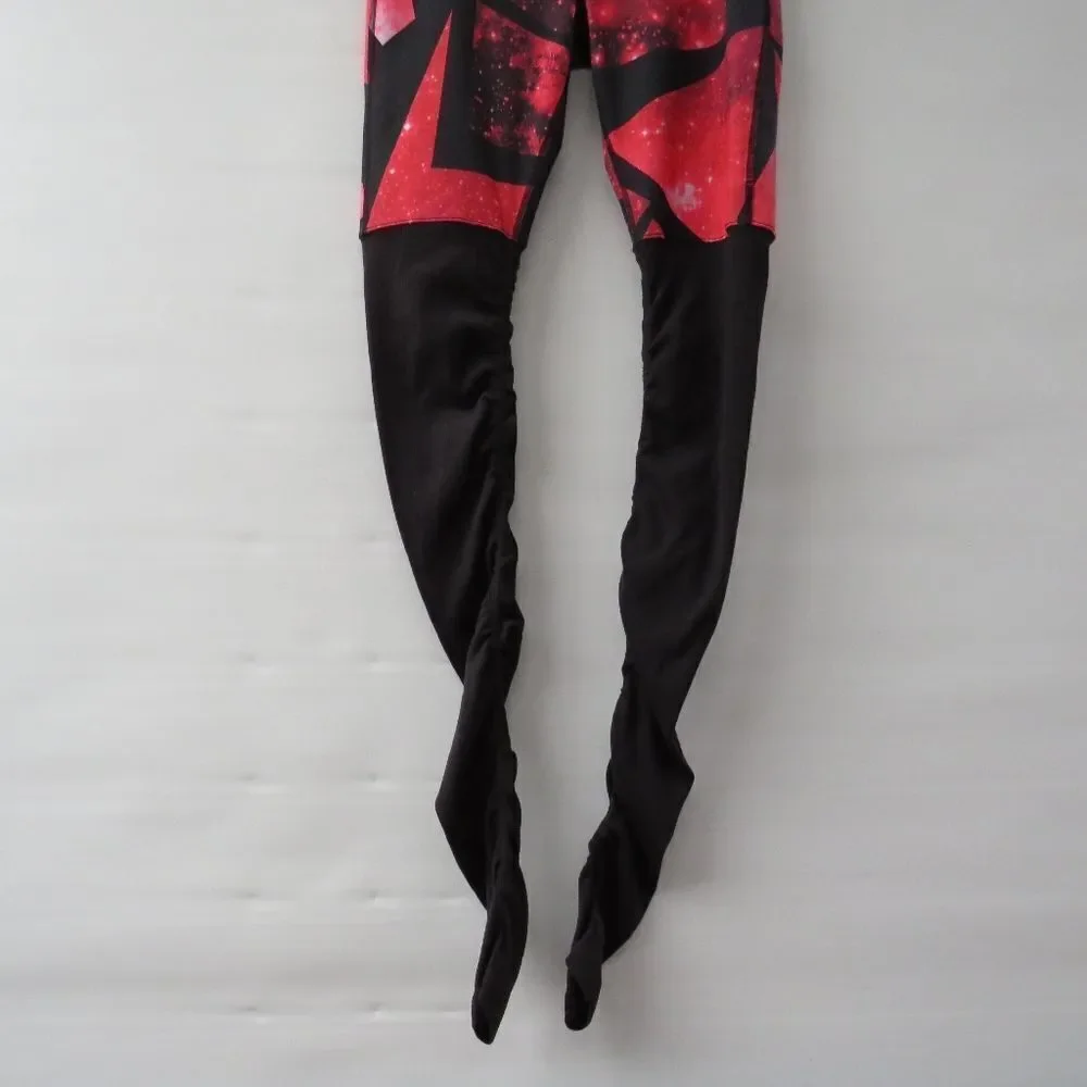 Alo Womens Goddess Black Legging Women's Small Red Geometric Space Pattern